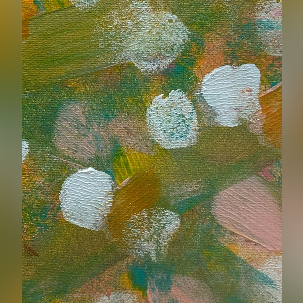 Spotz - Abstract Green and White Floral Canvas Art - handmade